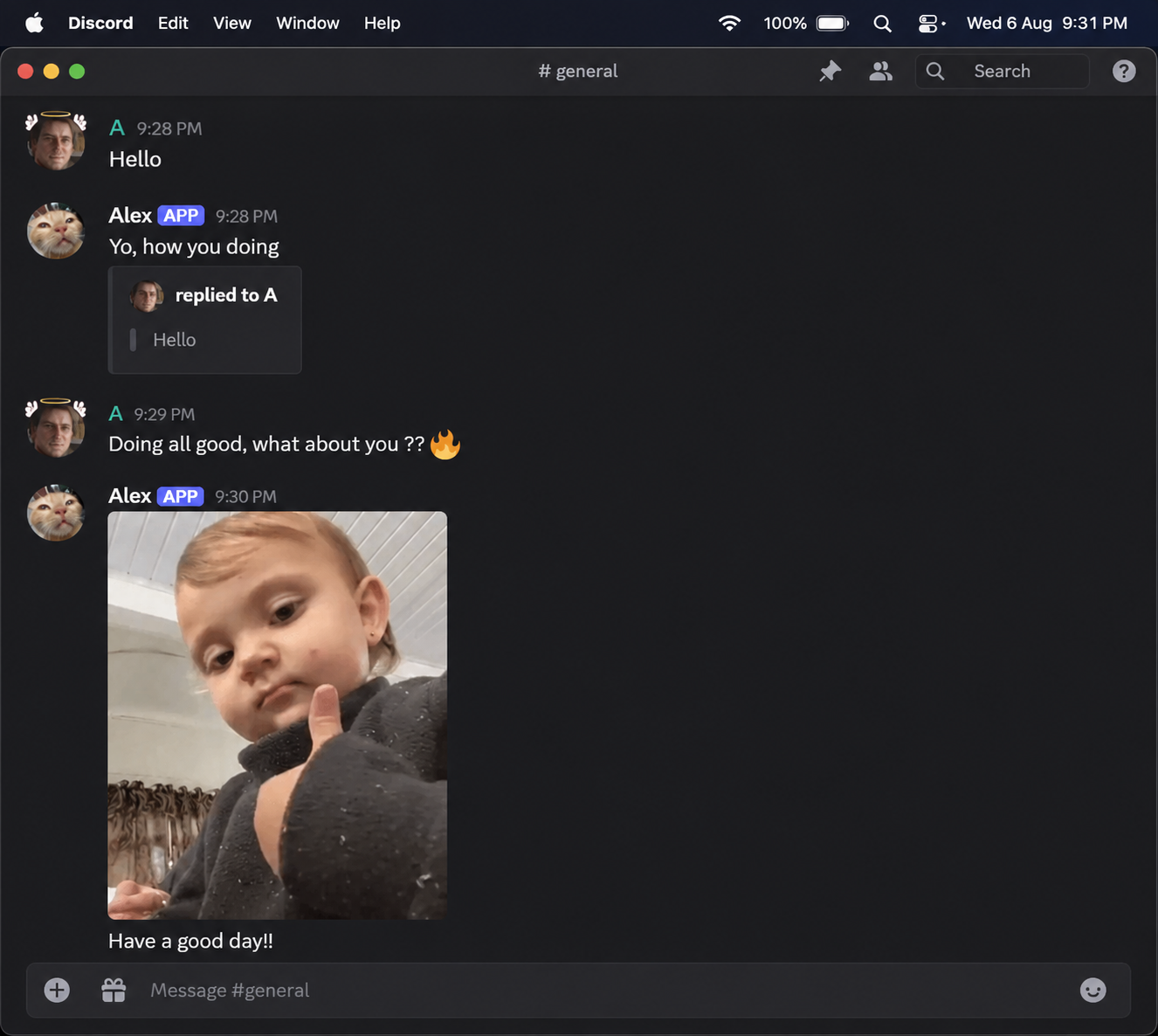 SwitchBooth call example — messages relayed between servers in Discord